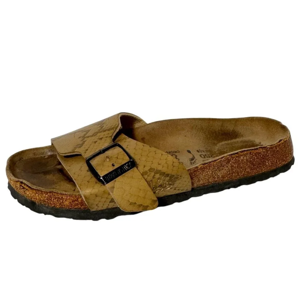 Birkenstock Birki's Catalina Snakeskin Gold Slide Sandals Women’s Size 8 *FLAWS* - Picture 1 of 16